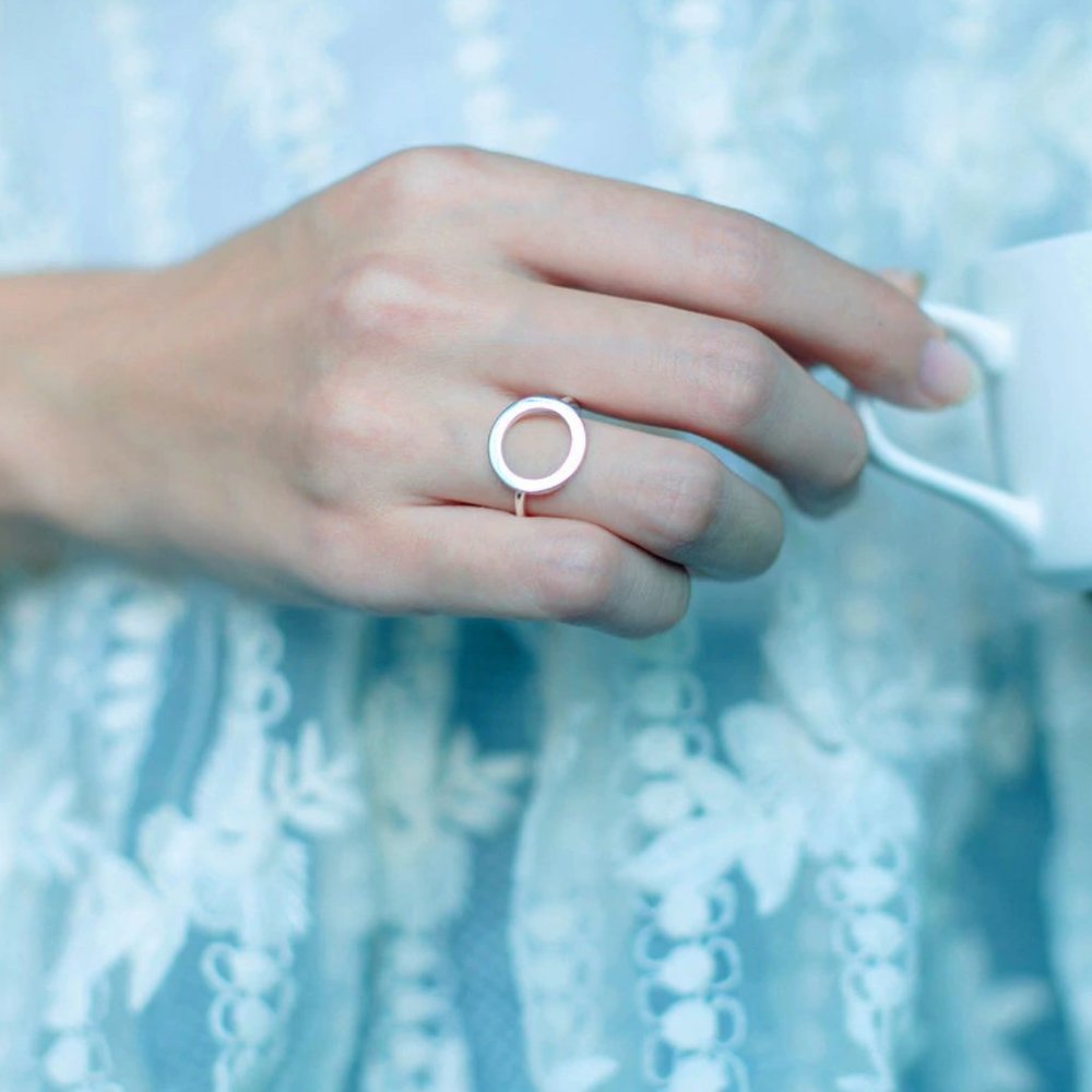 925 Sterling Silver Geometric Round Ring